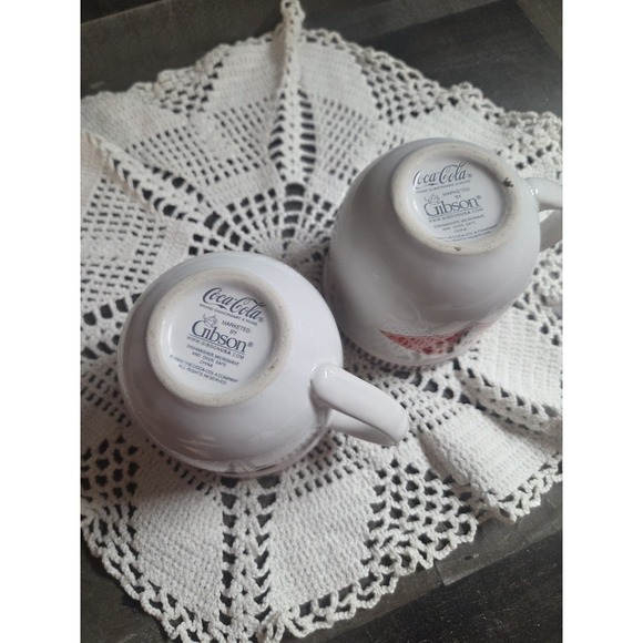 Vtg 2003 Gibson Coca-Cola Coffee Mugs/Cups Black/Red Checkered Designs Set of 2 - Picture 6 of 7